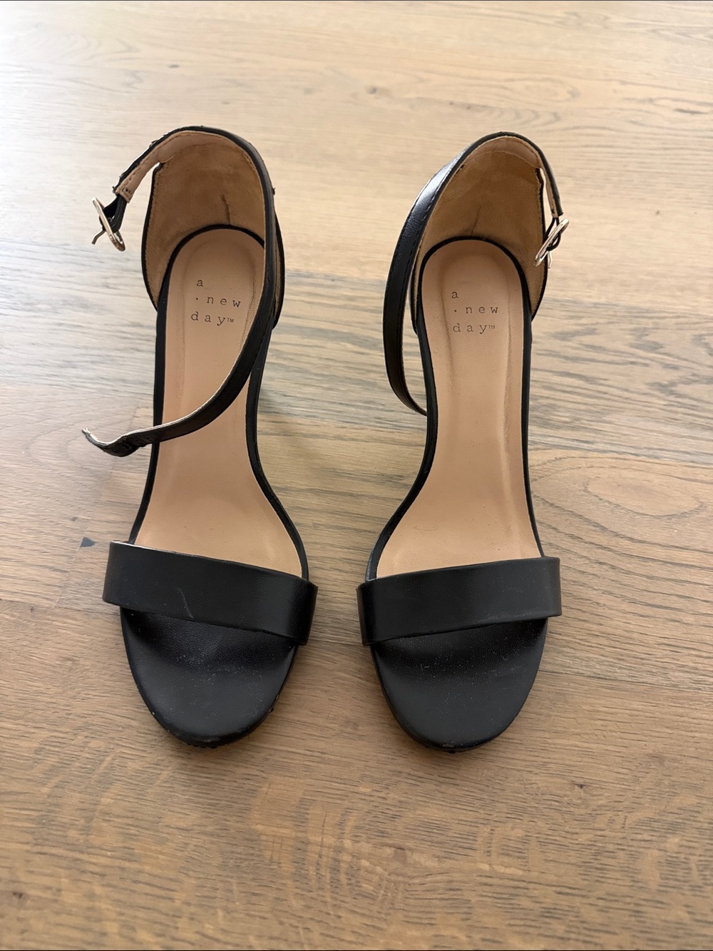 a new day Black Open-Toe Ankle-Strap Block Heels